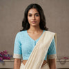Turquoise Blue Cut Work Embroidered Readymade Blouse | Godhuli