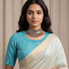 Turquoise Plain Mirror Work Readymade Blouse | Godhuli