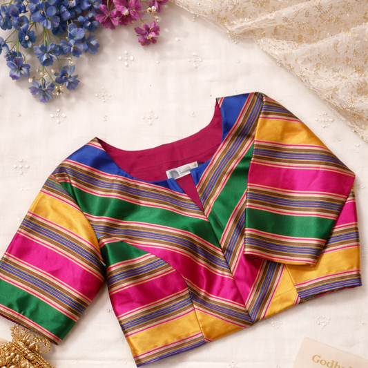 Buy Multicoloured Gaji Silk Stripes Blouse | Godhuli