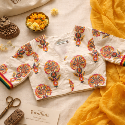 Buy Ivory Multicolour Embroidery Blouse | Godhuli