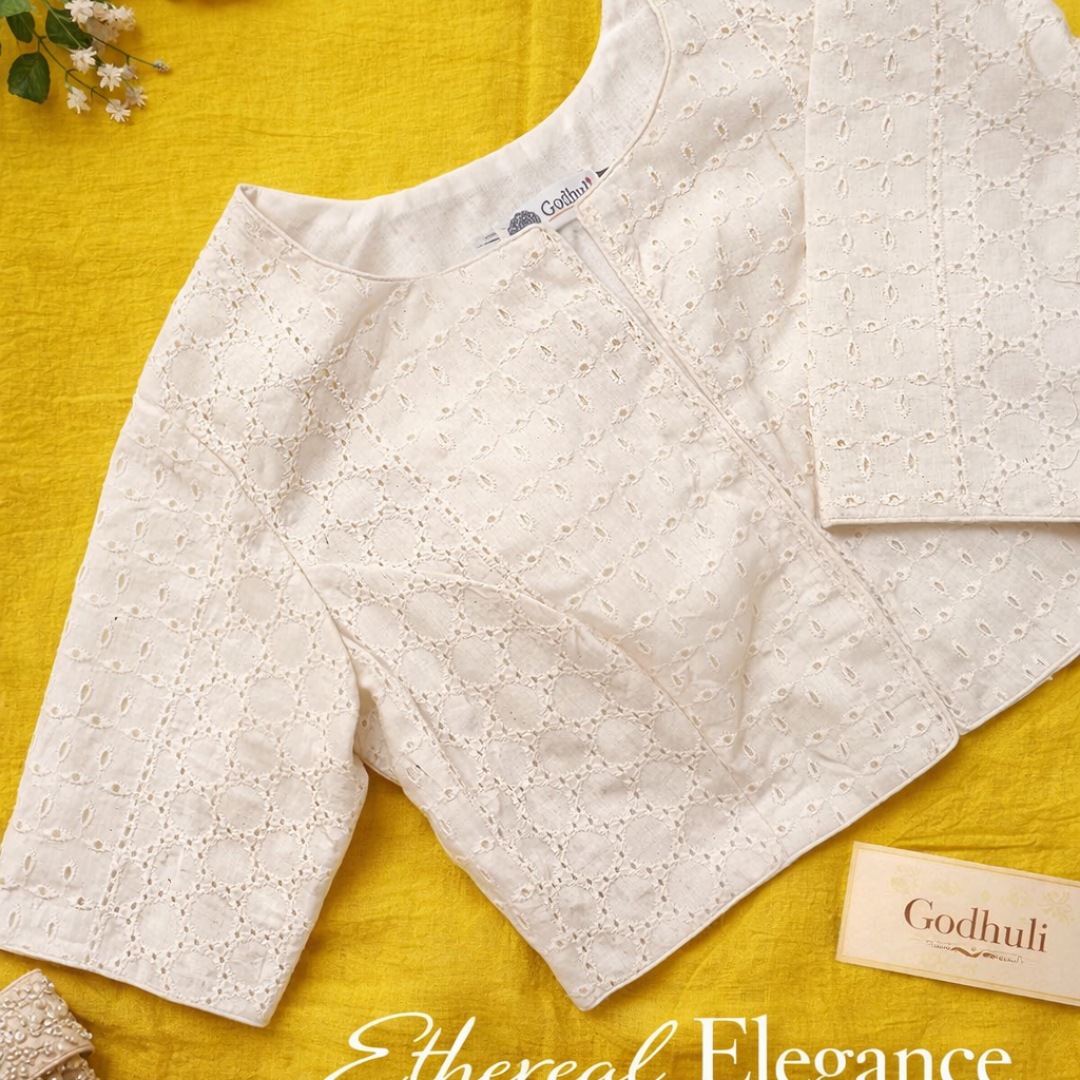 Buy Cut-work Embroidered Blouse with Front Slit | Godhuli