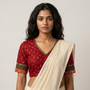 Vermillion Red Bandhani Readymade Blouse with Mirror Work | Godhuli
