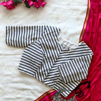 White Grey Monochrome Stripes Blouse  | Godhuli