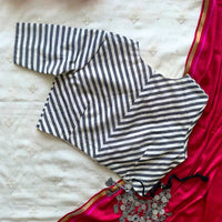 White Grey Monochrome Stripes Blouse  | Godhuli