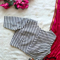 White Grey Monochrome Stripes Blouse  | Godhuli
