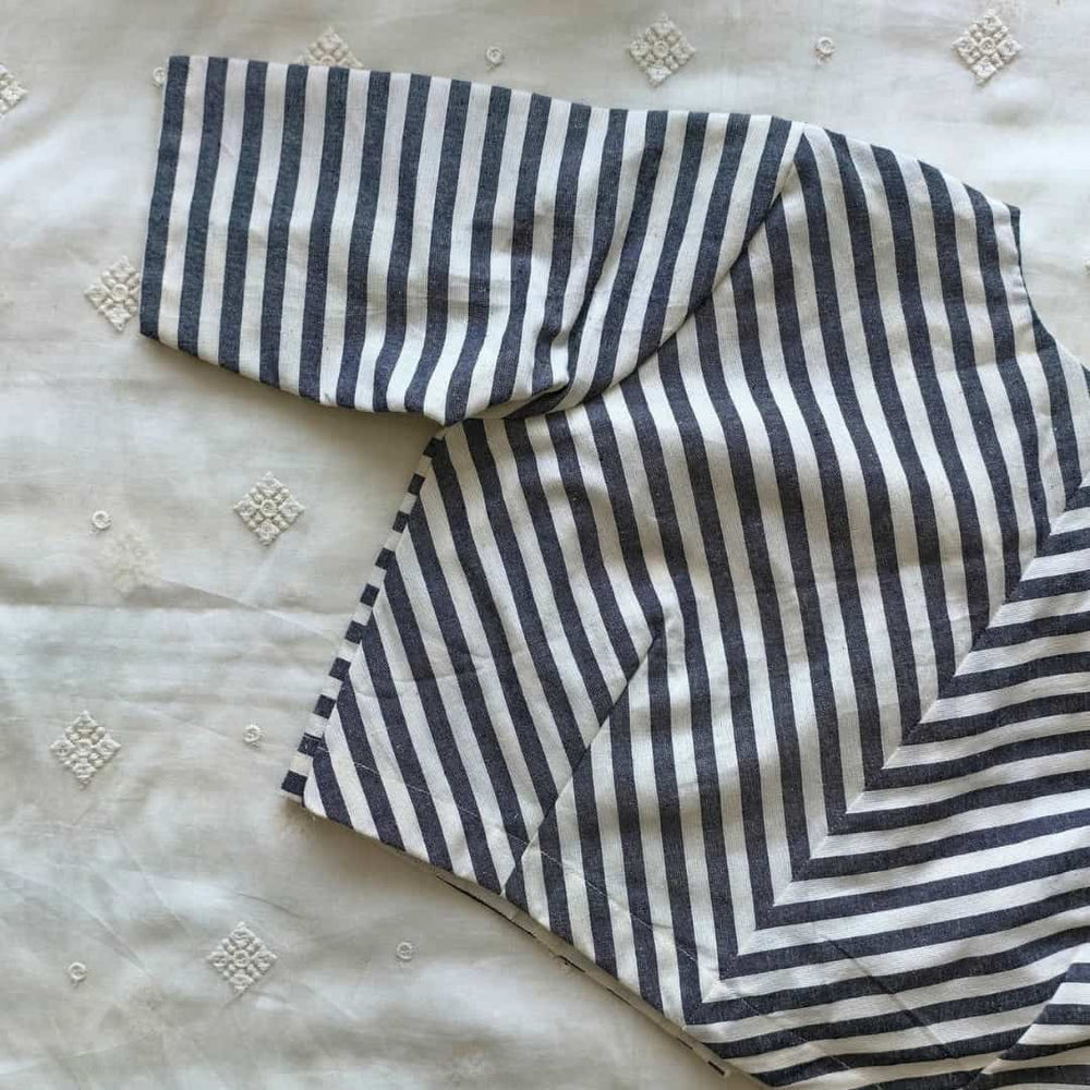 White Grey Monochrome Stripes Blouse  | Godhuli