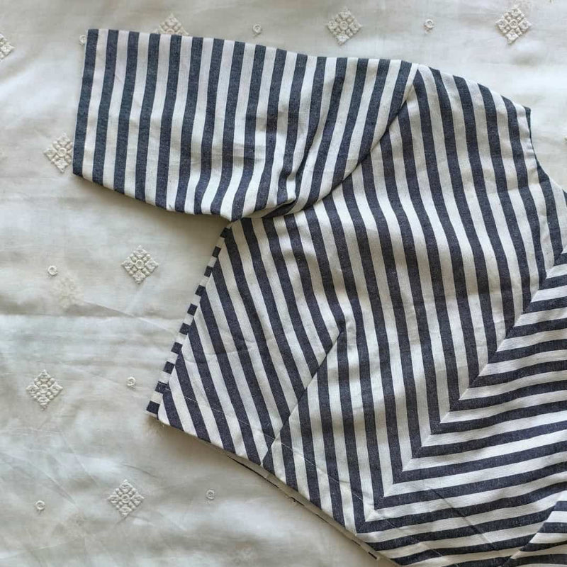 White Grey Monochrome Stripes Blouse  | Godhuli