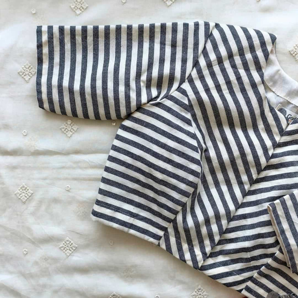 White Grey Monochrome Stripes Blouse  | Godhuli