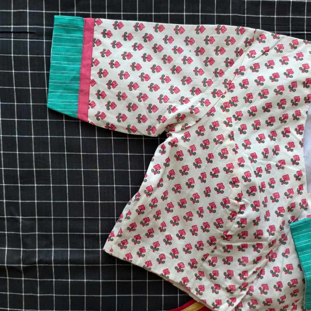 White Jaipuri Print Pink Flower Motifs Blouse | Godhuli