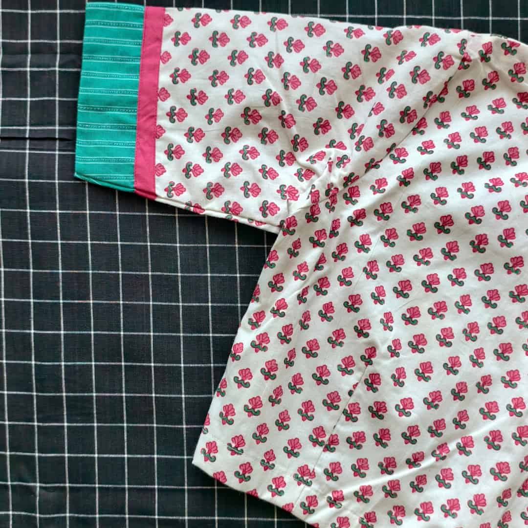 White Jaipuri Print Pink Flower Motifs Blouse | Godhuli