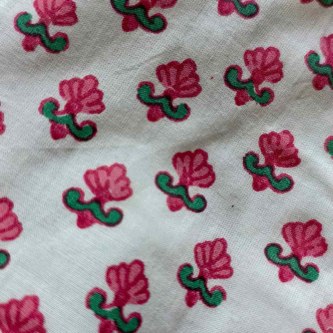 White Jaipuri Print Pink Flower Motifs Blouse | Godhuli