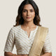White Readymade Blouse with Golden Zari Stripes | Godhuli
