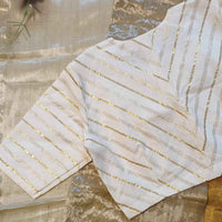 White Readymade Blouse with Golden Zari Stripes | Godhuli