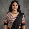 White Readymade Blouse with Small Red Black Uzbek Ikat Print | Godhuli