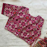 White Red Patola print Dola Silk Readymade Blouse | Godhuli