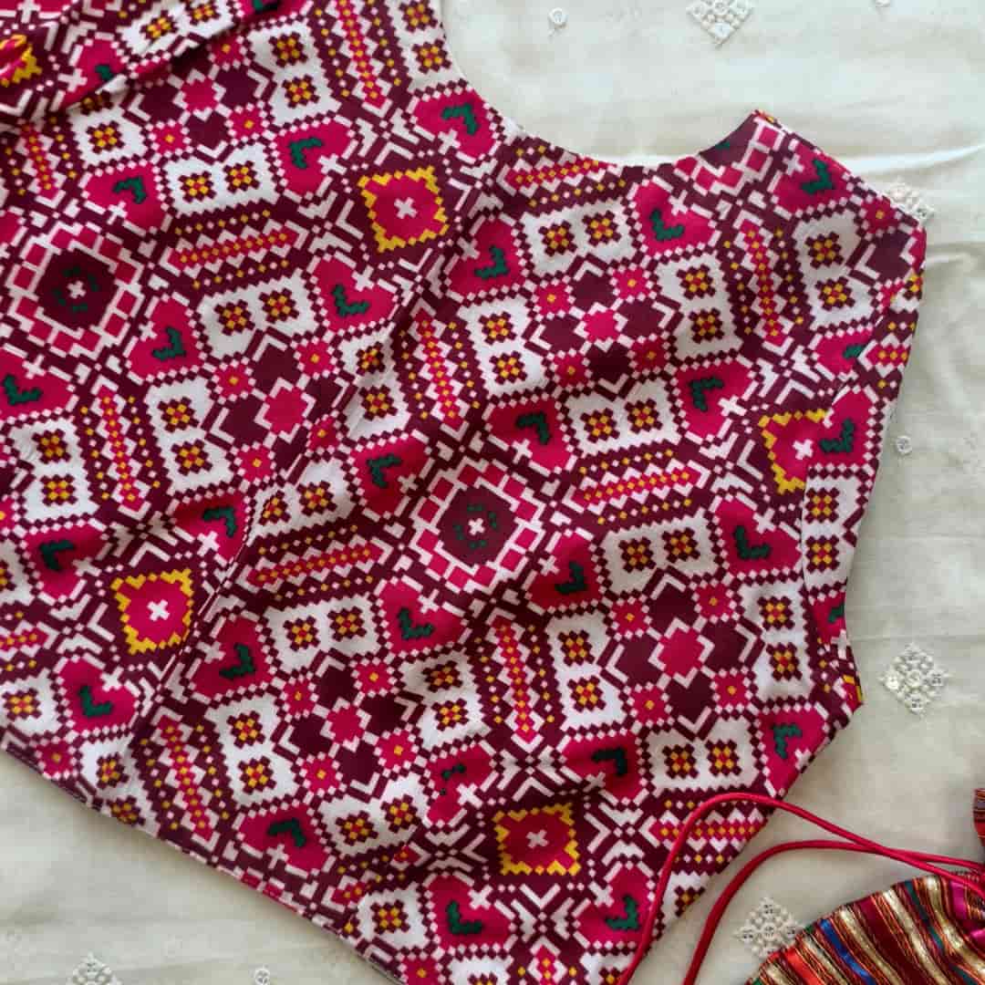 White Red Patola print Dola Silk Readymade Blouse | Godhuli
