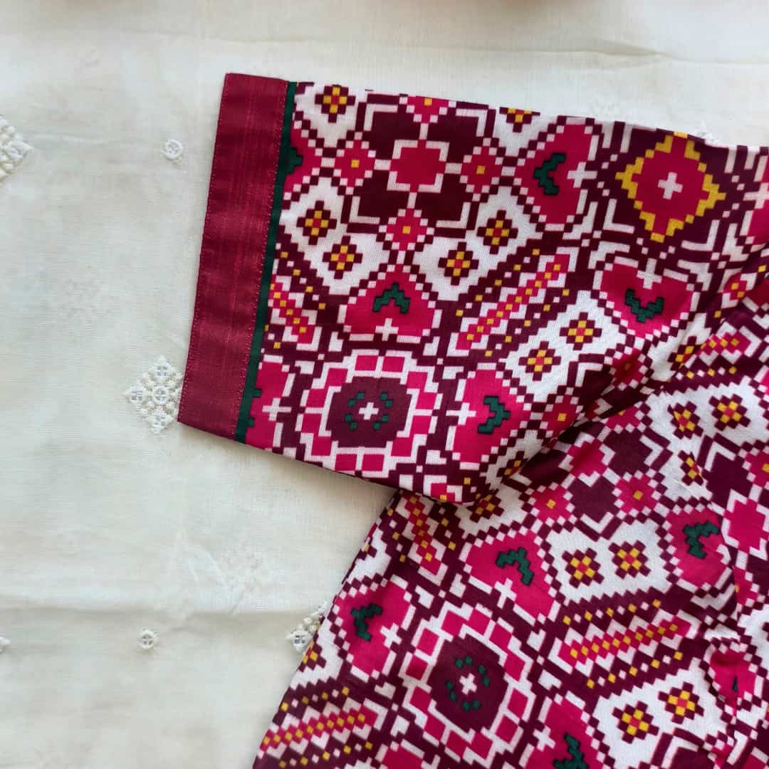 White Red Patola print Dola Silk Readymade Blouse | Godhuli