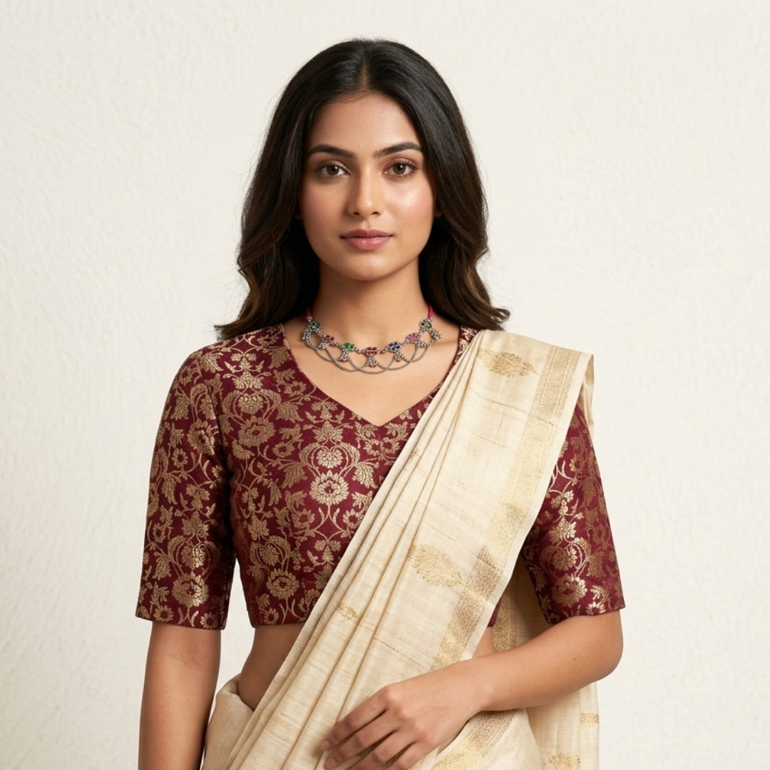 Wine Jaal Banarasi Brocade Readymade Blouse 