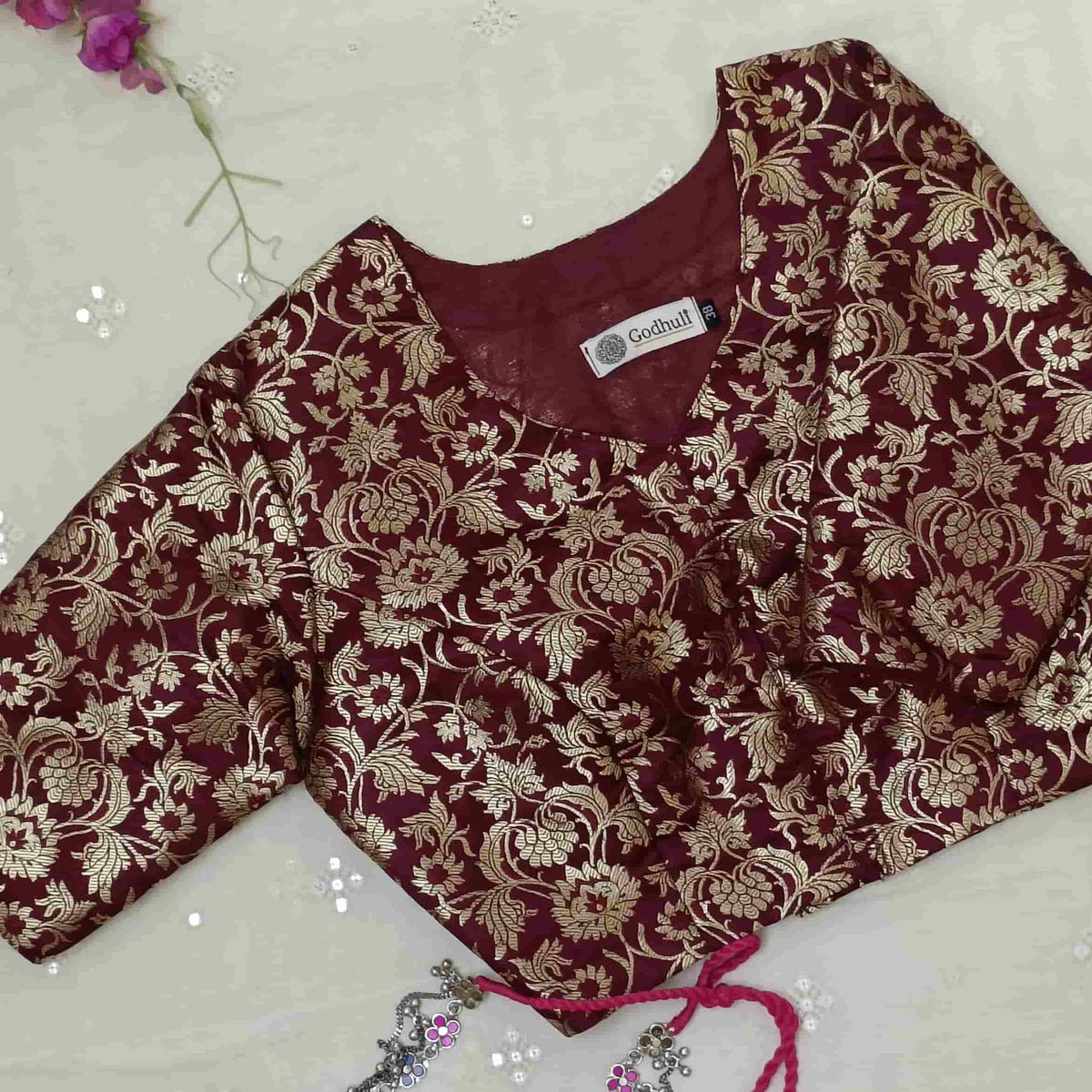 Wine Jaal Banarasi Brocade Readymade Blouse 