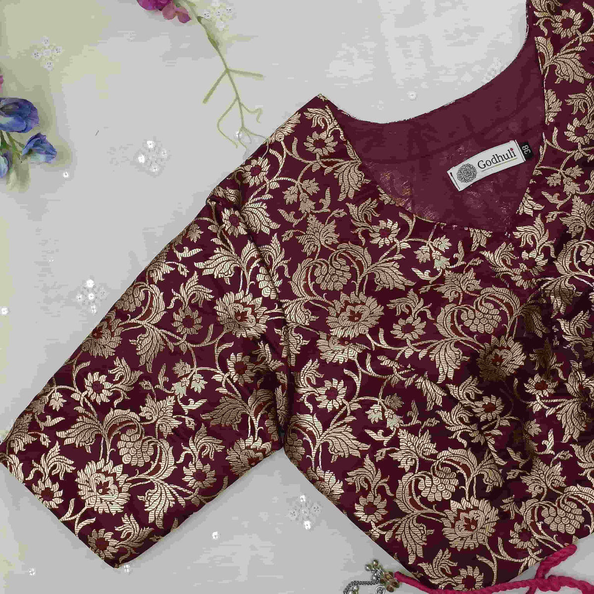 Wine Jaal Banarasi Brocade Readymade Blouse 