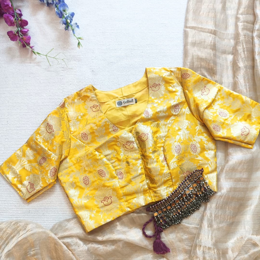 Yellow Banarasi Brocade Readymade Blouse