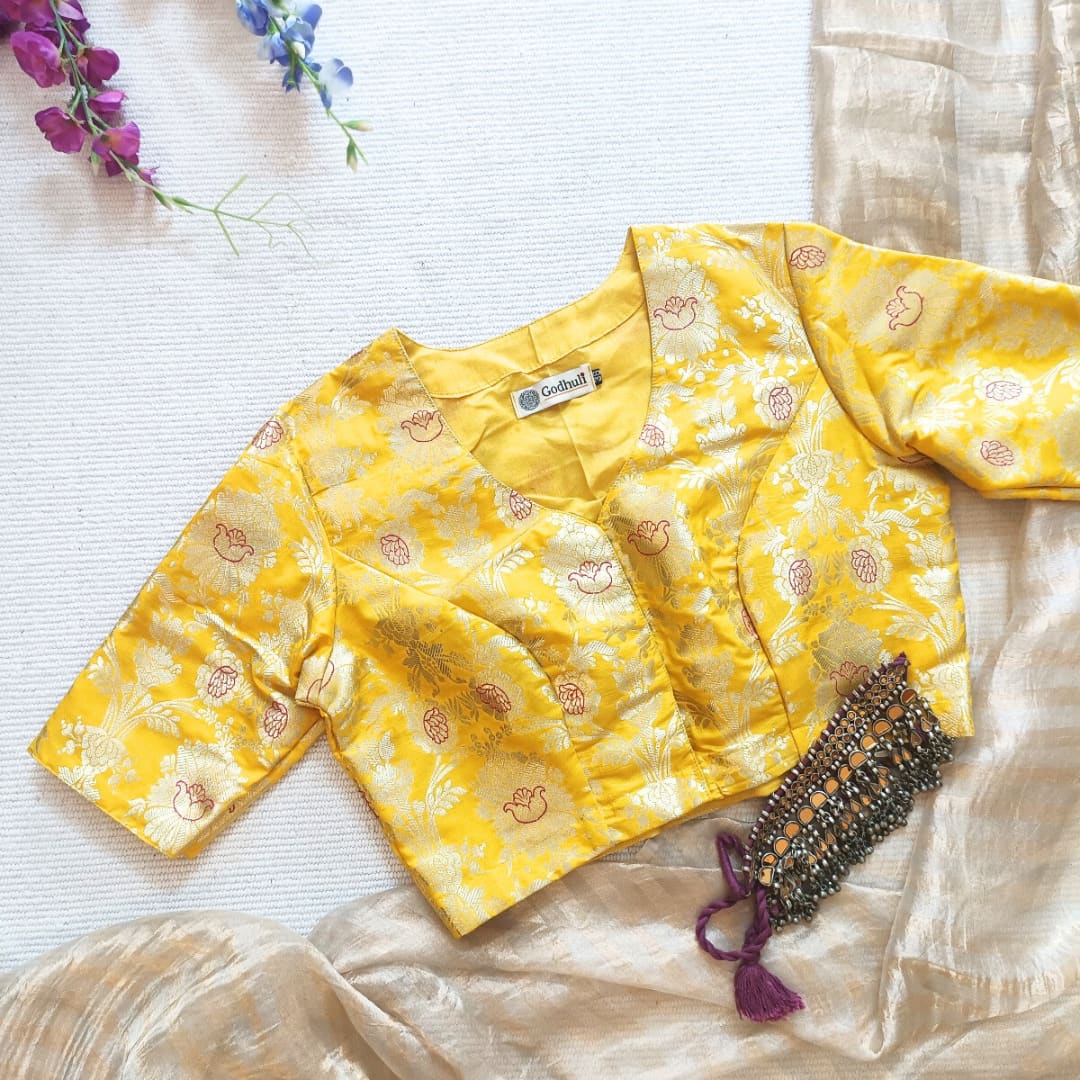 Yellow Banarasi Brocade Readymade Blouse