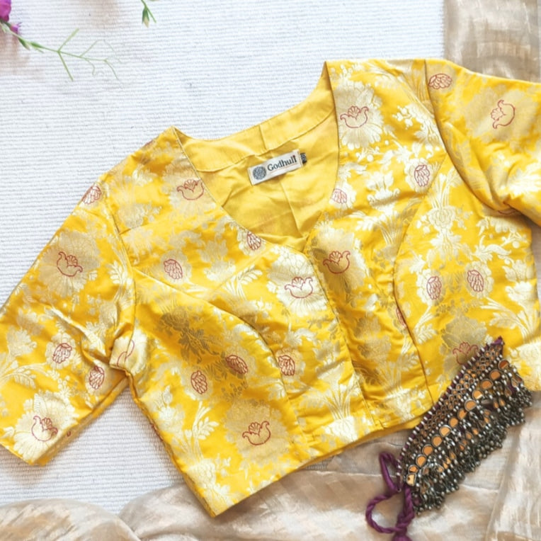 Yellow Banarasi Brocade Readymade Blouse
