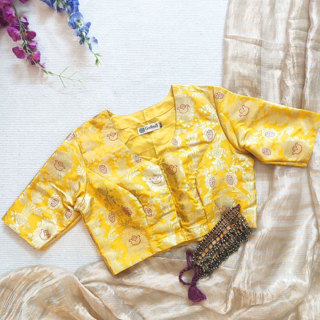 Yellow Banarasi Brocade Readymade Blouse