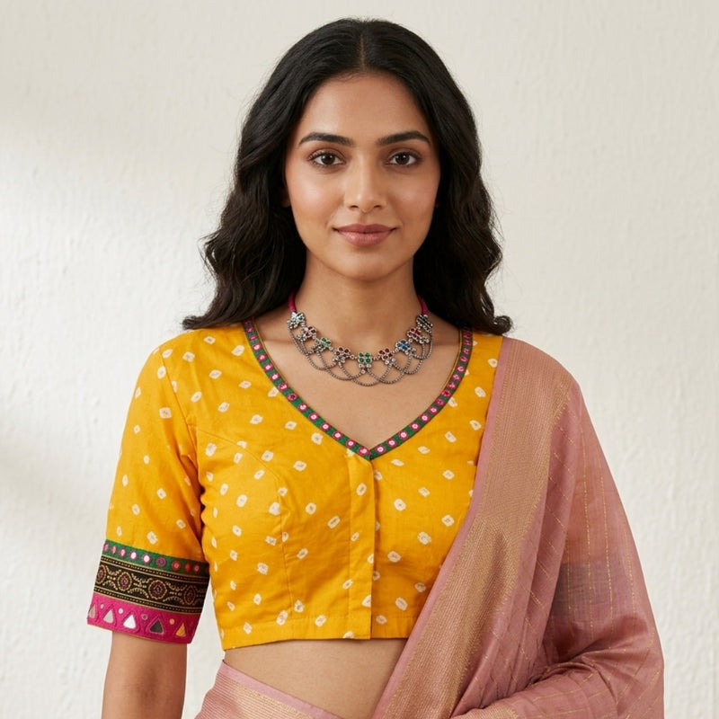 Yellow Bandhani Readymade Blouse | Godhuli