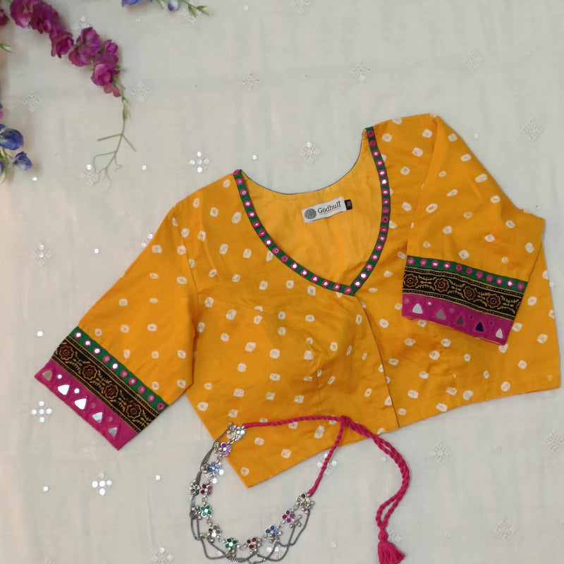 Yellow Bandhani Readymade Blouse | Godhuli