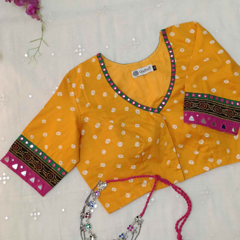 Yellow Bandhani Readymade Blouse | Godhuli
