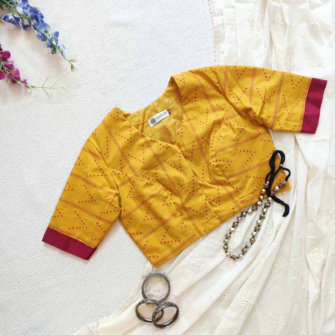 Yellow Jacquard Readymade Blouse