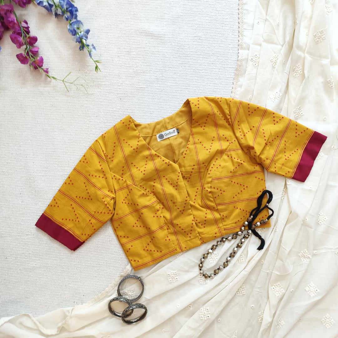 Yellow Jacquard Readymade Blouse