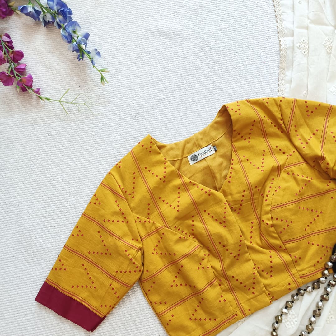 Yellow Jacquard Readymade Blouse