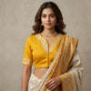 Yellow Readymade Blouse in off white Aari work Embroidery | Godhuli