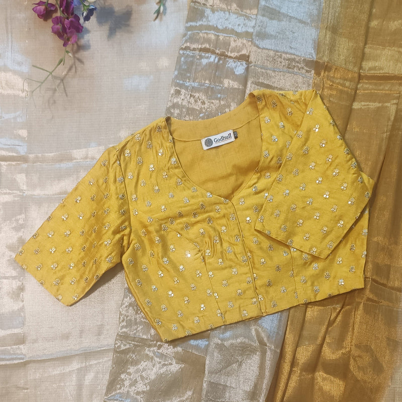 Yellow Zari Work Silk Readymade Blouse | Godhuli