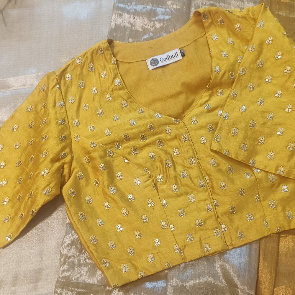 Yellow Zari Work Silk Readymade Blouse | Godhuli