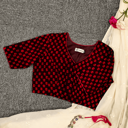 Godhuli Readymade Blouse 32 Brown Maroon Akola print Readymade Blouse With Small Motifs | Godhuli