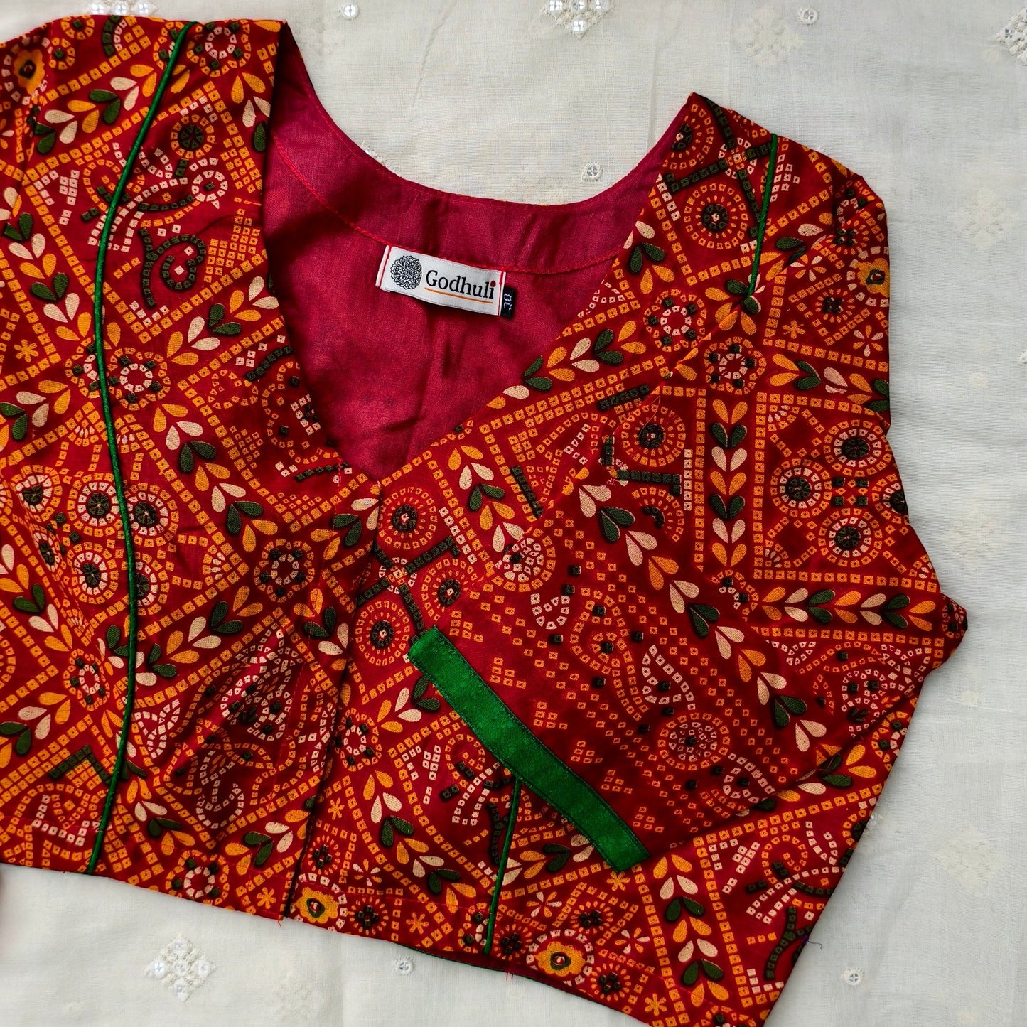 Buy Red Bandhani Chundadi Print Blouse | Godhuli