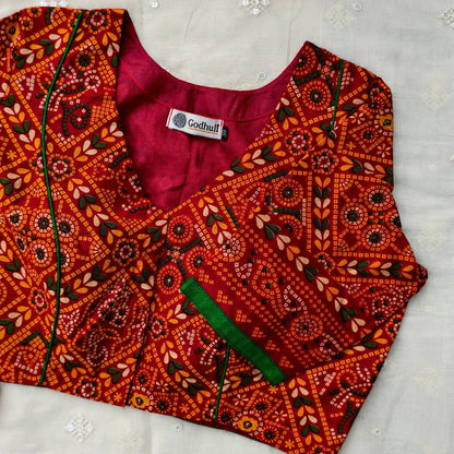 Buy Red Bandhani Chundadi Print Blouse | Godhuli