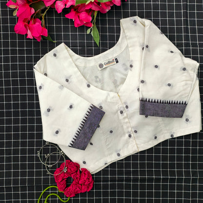 Off White Jacquard Dot Readymade Blouse | Godhuli