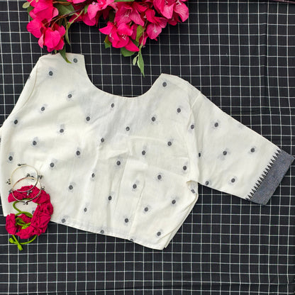 Off White Jacquard Dot Readymade Blouse | Godhuli