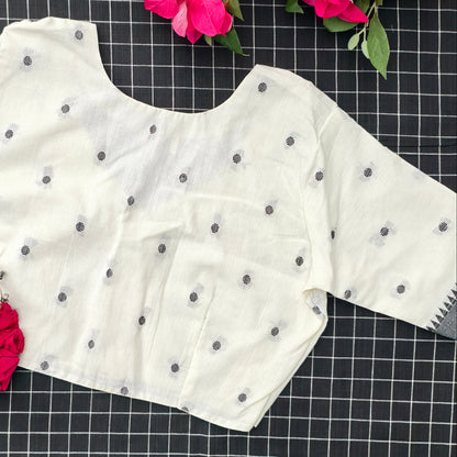 Off White Jacquard Dot Readymade Blouse | Godhuli