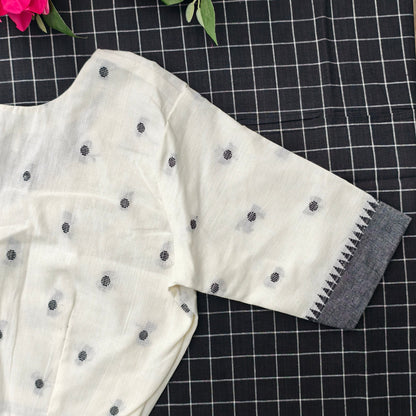 Off White Jacquard Dot Readymade Blouse | Godhuli