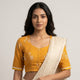 Sandalwood Yellow Embroidered Linen Readymade Blouse | Godhuli