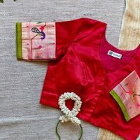 Red Gaji Silk Paithani Border Sleeves Readymade Blouse | Godhuli