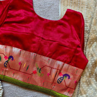 Red Gaji Silk Paithani Border Sleeves Readymade Blouse | Godhuli