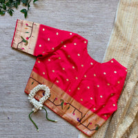 Red Paithani Parrot Peacock Border Sleeves Readymade Blouse | Godhuli