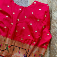 Red Paithani Parrot Peacock Border Sleeves Readymade Blouse | Godhuli