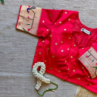 Red Paithani Parrot Peacock Border Sleeves Readymade Blouse | Godhuli